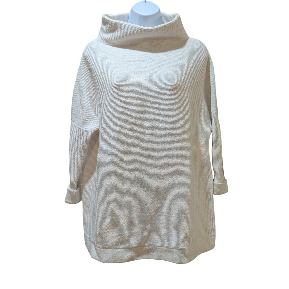 Free People Ottoman Slouchy Ivory Textured Cowl Neck Oversized‎ Sweater Tunic XS